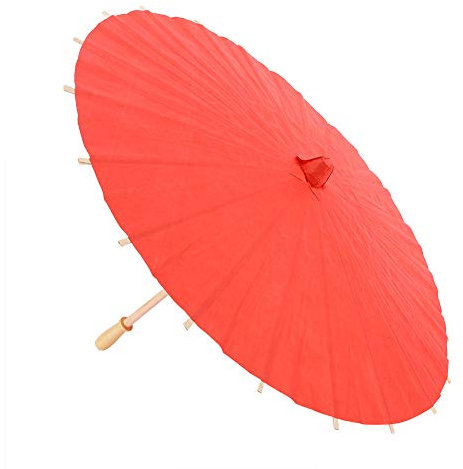 Hapivida Paper Umbrella, 40cm Diameter Japanese Paper Parasol Handmade Decorative Umbrella with Wooden Handle for DIY Painting Wedding Bridal Party Decor Props(Red)