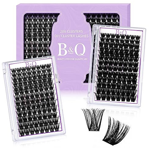 Wimpern Einzeln 208 PCS B&Q DIY Lash Clusters für Anfänger Wiederverwendbare Wimpernbüschel Einzelwimpern für Wimpernverlängerung zu Hause Individual Lashes Wimpern Extension(D-8-16MIX,B05+B06)