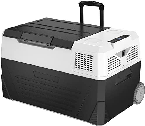 DISHENGZHEN 50L Portable Car Fridge Mini Freezer Cooler with Wheels and Handle, AC/DC Cable, Ideal for Home and Travel