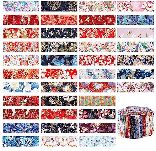 nbeads 40 Stück Baumwollstoff Quilting Streifen, 50.5×6.6cm Japanischer Stil Baumwolle Handwerk Stoff Bündel Quadrate Patchwork Ethnischen Stil Baumwolle Ornament Zubehör Scrapbooking Stoff