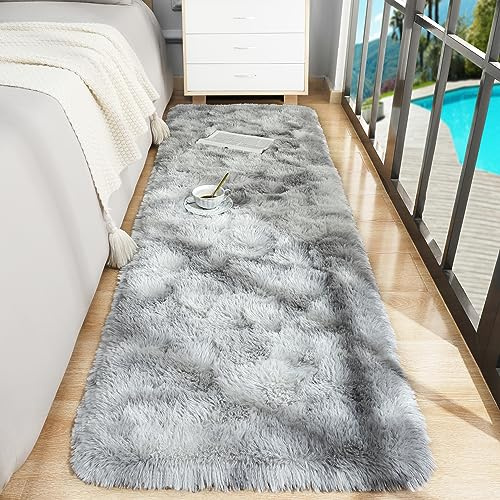 Foxmas Weicher Läuferteppich für Wohn-/Schlaf-/Kinderzimmer, flauschiger Teppich, Plüsch-Läufer mit rutschfester Unterseite, 61 x 183 cm, Schwarz