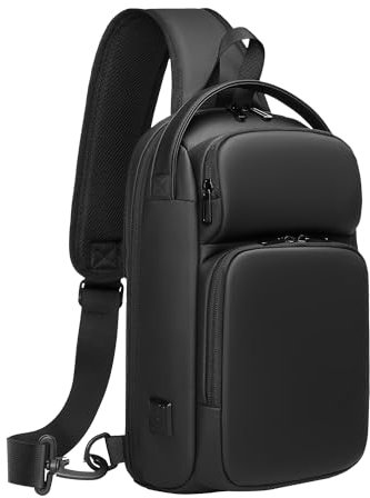 GYakeog Zaino Monospalla Uomo Marsupio Tracolla Impermeabile Borsello con Porta di Ricarica USB per Scuola Outdoor Trekking Ciclismo Viaggio-Nero