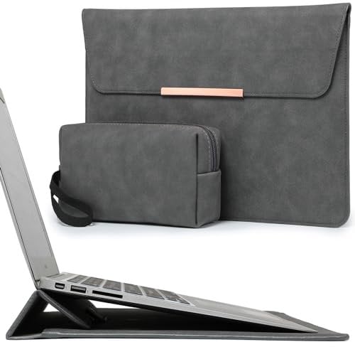 HYZUO 15 Inch Laptop Sleeve Case with Stand Feature for MacBook Air 15 M4 A3241 M3 A3114 M2 A2941 2025-2023, MacBook Pro 15, 15 Surface Laptop 7/6/5/4/3, with Carrying Pouch, Space Grey(Smiley)