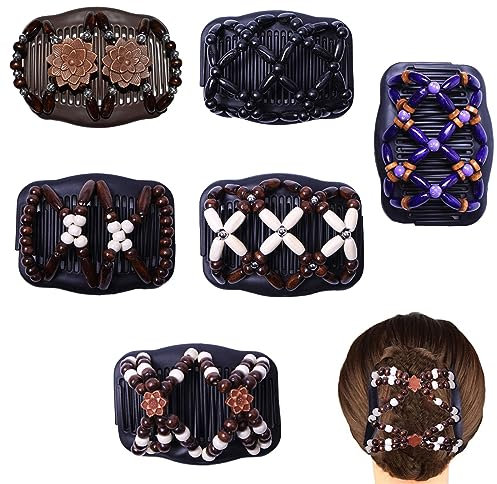 6 Pièces Peigne Pinces à Cheveux Élastiques, Perles Double Peigne de Cheveux, Peigne de Cheveux Extensible Magique, Variété de Styles, Peigne Simple pour une Belle Coiffure Soignée