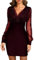 Mini Langarm Kleid Damen Elegante Pailletten Kleid Kurze Eng Spitzen Kleider Abendkleid Damen Figurbetontes Lange Ärmel Partykleid Moden Hohe Taille Wickelkleider(Weinrot M)