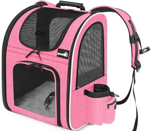 Pecute Zaino per cani Gatti Trasportino, Zaino portatile traspirante con Tasche Frontali con Apertura in Rete, La spaziosità è perfetta per il trasporto di animali domestici,Rosa