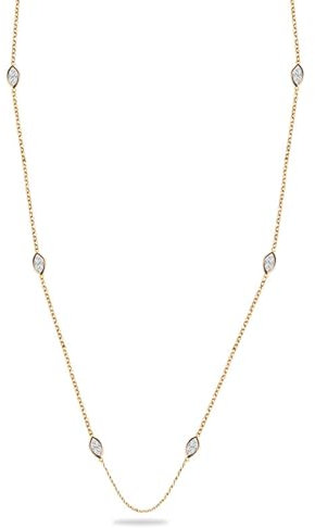 Halskette Gold 585, Damen 14K Weißgold Kettenhalskette mit Marquise-Moissanit