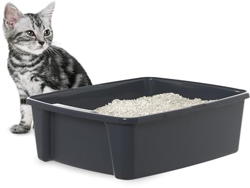 Iris Ohyama, Bac a litiere pour Chat, Toilette, pour Chats, Chatons, Lapins, Nettoyage Facile, Plastique (PP) sans BPA, Fabriqué en France, CLH-12 Body, Gris