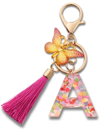 MORSUNBELA Porte-clés Lettre Initiale Papillon pour Fille et Femme - Rose-a., S