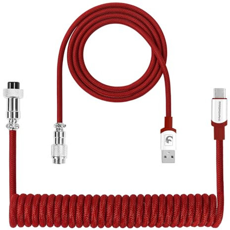 XINMENG X MAMBASNAKE C01PRO Coiled Keyboard Cable, Type-C HyperSpeed Line with 8KHz Return Rate, Nylon Braided Extendable Custom USB-C Cable with Metal Aviation for Gaming Keyboard/Phone - Red