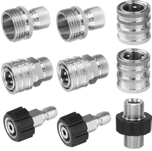 TOOSOAR 9 Stück Hochdruckreiniger-Adapter-Set,Stainless Steel,M22 Schwenkbar auf 3/8 Zoll Schnellanschluss für Sprühpistolen-Anschluss