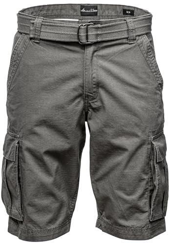 Amaci&Sons Herren Cargoshorts Männer Kurze Bermuda Hose inkl.Gürtel Regular Fit Gurt7027 Dunkelgrau W30