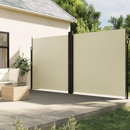 Toldo lateral retráctil, color crema, 220 x 600 cm, para casa y jardín, césped y jardín (18,45 kg)