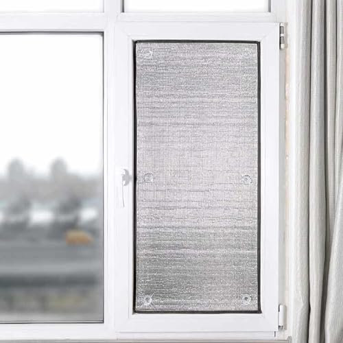 Blendschutz Aluminiumfolie Isolierfolie, Nicht Klebende Fensterfolie Mit Saugnäpfen, wasserdichte Isolierfolie, Doppelte Aluminiumfolie, Uv-Schutz Sonnenschutzfolie,30x250cm/12x98in