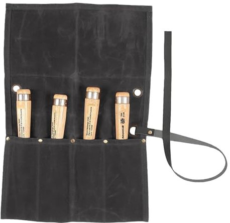 Chisel Roll, Waxed Canvas Tools Wrench Roll Up Pouch with 4 Pockets for Knife Hammers, Gouges, Best Gift for Electrician,Carpenter or Mechanic,Carving Knife,Fishing jigs(Black)