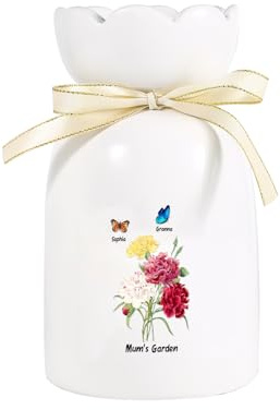 Amsgedhie Personalisierte Vase, Keramikvase mit personalisiertem Namen/Text, Muttertagsgeschenk für Mutti und Oma, Blumen, Schmetterlinge Weiße Porzellanvase Heimdekoration (Name 2, Stil 2)