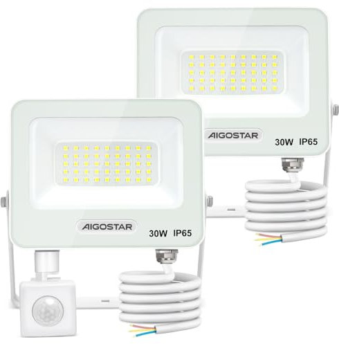 Aigostar 30W Projecteur LED Extérieur avec Détecteur de Mouvement,2 Pièces,2750LM Ultra Mince Spot LED Interieur,Lumière de Sécurité Etanche IP65 pour Jardin,Patio,Cour,Allée, Blanc Froid 6500K