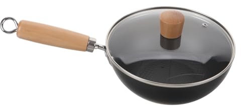FUNOMOCYA Schmiedeeisen Kleiner Wok Schwarz, mit Griff und Deckel