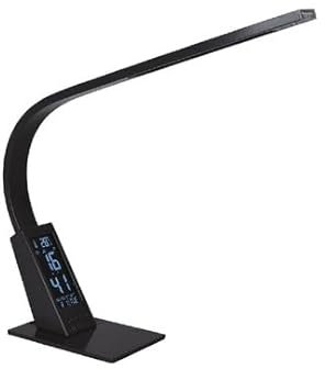 MeLiTec LED Schreibtischleuchte T153 mit LCD-Display, Uhr, Datum & Temperatur, Dimmer & Weckfunktion, Anthrazit, 450 Lumen, Warmweiß