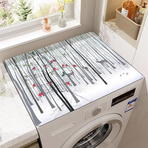 RUILBJ Washing Machine Dust Cover Pad Forest Tree Simple Printed Quick Dry Absorbent Resistant Protective Top Mat For Dryer Refrigerator Oven Microwave Countertop Pad (Colour 1,60x60cm)