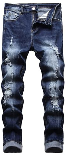 JENY-LUCK Men's Slim Fit Stretch Straight Fit Washed Ripped Skinny Jeans for Men Fashion Distressed Destroyed Ripped Jeans