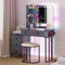 Gurexl RGB Dressing Table with Wireless Charging Station,7 Dynamic and 7 Static Dimmable Vanity Table with Visible Glass Top,Auto Sensor LED Make up Vanity with USB&Type-C Ports,Stool, Modern (Grey)