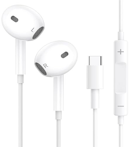 USB C Headphones,Wired Type C Earphones with Microphone and Volume Controller,HiFi Stereo In Ear USB Type C Noise Cancellation Earbuds for Samsung Galaxy S23 S22 S21 S20,iPhone 15/15 Pro,Google Pixel