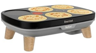 Tefal Crêpier Gourmet, Crêpier électrique, 6 empruntes, Revêtement antiadhésif, Rangement facile, Thermo-Spot, PY901BF1