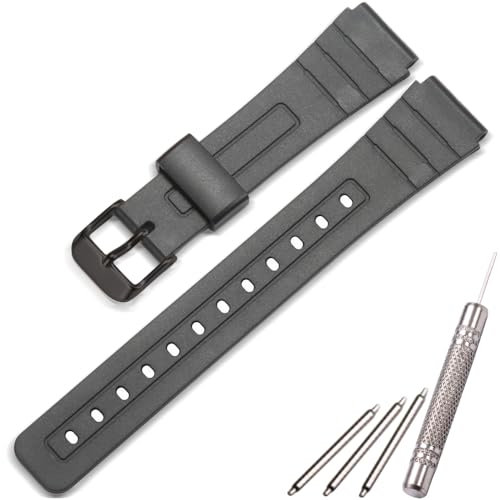 Harz Ersatzarmband kompatibel mit Casio F-91W F91W Wasserdichtes Uhrenband (Black band Black Clasp)