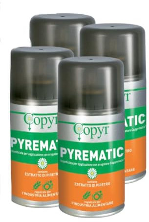 Insetticida al Piretro pronto all'uso con Erogatore,antizanzara,mosche e insetti volanti,per alberghi,ospedali,ristoranti.Per industria alimentare.Bomboletta da 250ml X 4pezzi