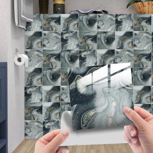 HORIWE Quadratisch Fliesenaufkleber PVC Wasserdicht Wandaufkleber 20 Stück | Wasserdicht & ölfest Selbstklebende Tapete Einfach Anzubringen Fliesen Folie für Küche, Schrank, Möbel, Tisch, Badezimmer