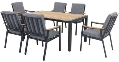 Primaster Dining Möbelset Eukalyptus Shanghai 7-teilig mit Tisch und Stühlen Sitzgruppe