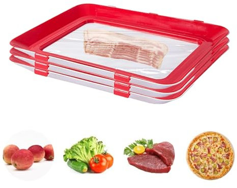 Joalpysm 3pcs Stretch Fresh Storage Trays with Buckle, Creative Food Preservation Tray, Reusable Vacuum Stackable Fresh Tray Organization