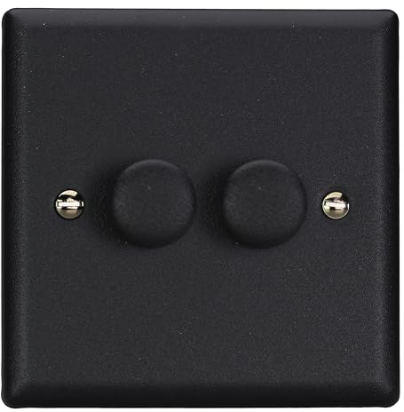 Varilight Double V-Com Rotary 2-Way LED Dimmer 2 x 0-100W - Urban Matt Black With Matt Black Knob, KYP102.MB