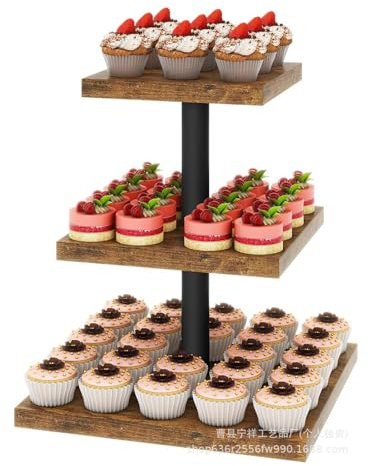 3 Tier Cupcake Stand,Wood Serving Tray Square Cupcake Tower Cake Dessert Display Stand Tree Tower for Wedding Party Home Birthday Baby Shower Afternoon Tea Bar Decor