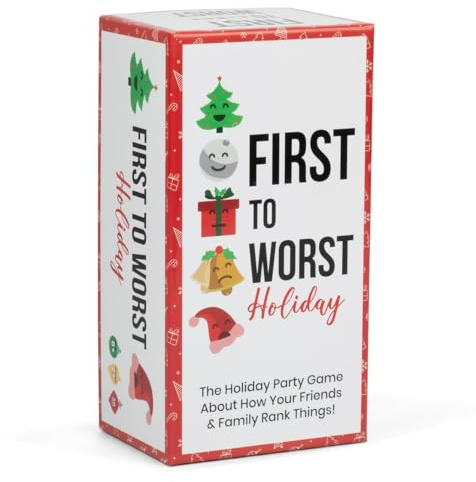 DYCE FIRST TO WORST Holiday Edition Party Game - A Festive Card Game About How Your Friends & Family Rank Things for White Elephant Parties, Stocking Stuffers and Board Games with Friends