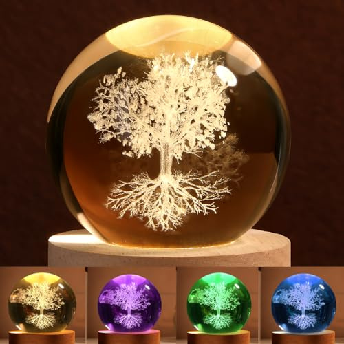 GUJOXILA Arbre de Vie Cadeaux Boule de Cristal Lampe Arbre de Vie Ornements Cadeaux Presse-papier Cadeaux en cristal Décoration de bureau Maison Chambre