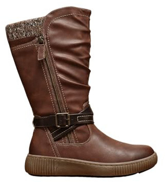 IVACHY Women’s Fur Lined Mid Calf Boots – Warm Winter Snow Boots with Side Zip & Buckle, Non-Slip Sole, Comfortable Tall Boots for Cold Weather