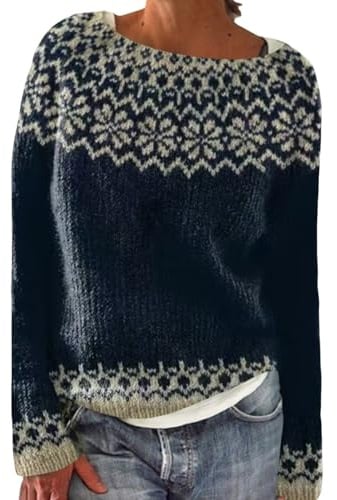 Nidddiv Maglione norvegese da donna, originale Natale, maglione invernale, oversize, da donna, a maniche lunghe, taglie forti, elegante, girocollo, casual, caldo, maglione invernale