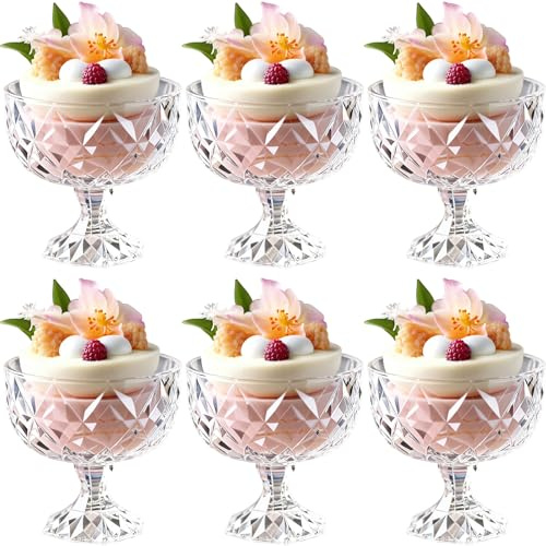 Set of 6 290ml Ice Cream Glass Dessert Bowls/Cups, Elegant Glass Ice Cream Cups Fruit Jelly Cup Small Party Bowls Glasses Pudding Cup Suitable for Sundaes, Snacks, Cereals, Fruit