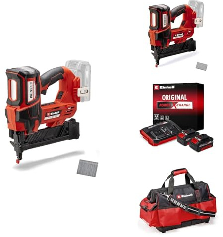 Einhell Professional Pack 2 machines sans fil - Power X-Change (Cloueuse FIXETTO 18/50 N, Agrafeuse FIXETTO 18/38 S) + Twincharger et 2 Batteries 4,0Ah + Sacoche E-Case