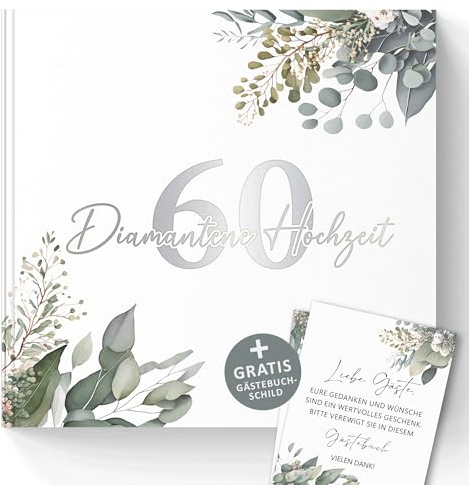 Trendanchor 60 Diamantene Hochzeit Gästebuch zum Ausfüllen und Fotos Einkleben - Geschenkideen zum 60. Hochzeitstag für Eltern - 72 Blanko Seiten ohne Fragen
