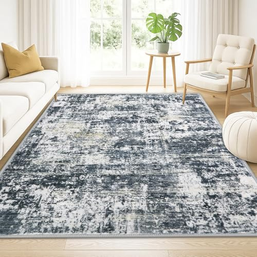 Haoyunll Tappeto Salotto Moderno Astratto, Grigio Nero, 120x160cm