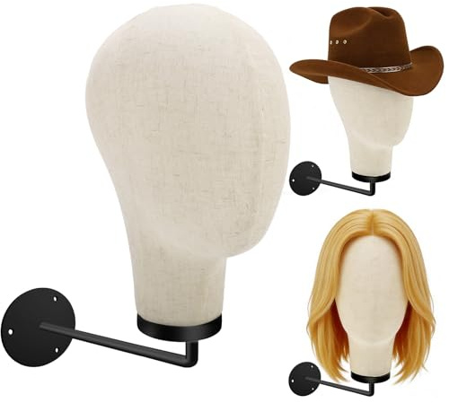 CASDUCT 21/54cm Testa Per Parrucca Stabile Da Parete | Testa Per Parrucca Da Appendere Per Acconciature, Occhiali, Copricapi e Veli, Espositore Per Cappelli, Testa Di Bambola