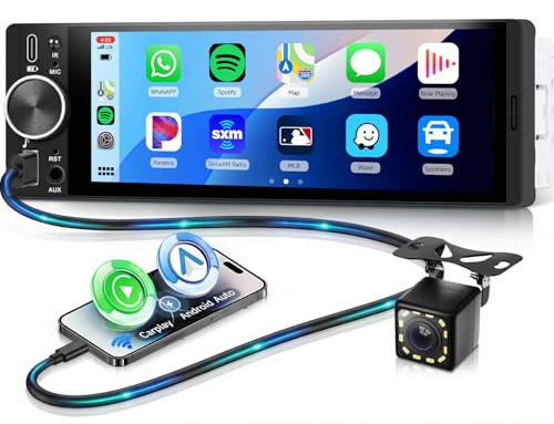 VECHTEL Autoradio 1 Din mit Drahtloses Carplay Android Auto, 6.28 Zoll Incell HD Touchscreen Auto Radio Unterstützung Bluetooth 5.2 FM Radio USB/Typ-C/AUX Mirror Link Rückfahrkamera