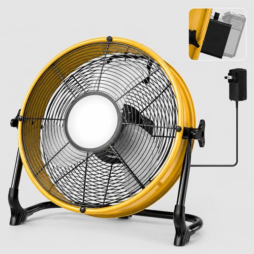 T-SUN Rechargeable 12 Inch Stand Fan Compatible with Dewalt 18V/20V Battery Fan with LED Light, Type C USB Port, Continuous Speeds, Industrial Cordless Fan