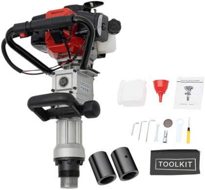 Deinungen Post Driver Petrol with 50mm and 70mm Pile Hole Adapters, 2-Stroke Fence Knocker Pile Jack Hammer Ramming Construction Picket Fencing Garden Thumping Gasoline Ram