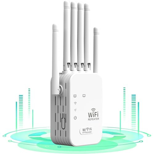 Repeteur WiFi Puissant - Amplificateur WiFi, 6 Antennes Répéteur WiFi avec 2 Ports LAN, Modes (Répéteur, Routeur, AP), Couverture jusqu'à 5000 pi², pour la Maison et Le Bureau, Installation Facile
