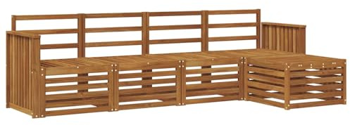 vidaXL Sofagarnituren 5 pcs Natur Massivholz Akazie, Garten, modernes Outdoor-Sofa-Set, modulare Terrassenmöbel, robuste Akazie, minimalistische Lounge, ideal für Pool