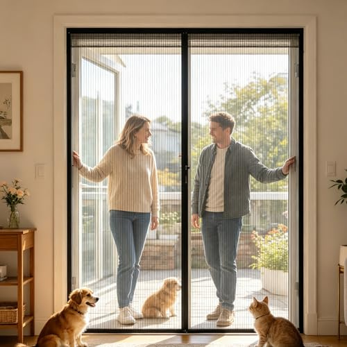 Zanzariera Magnetica 240 x 160 cm Anti Zanzare, Easy to Install, L'Aria Può Circolare Liberamente Tendina Magnetica per Zanzariera per Porta Finestra Balcone Soggiorno, Nero